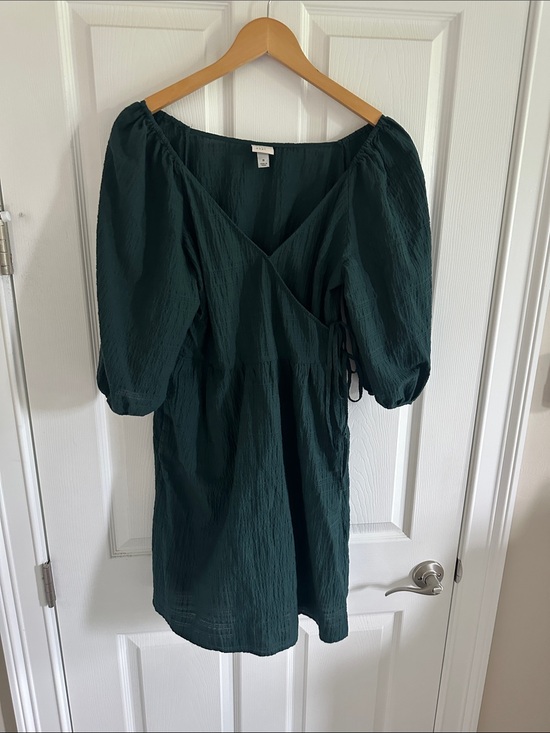 a new day Dresses & Skirts - Dark Green Puff Sleeve Wrap Mini Dress